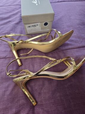 Gold Metallic Strappy Stiletto Heels for Women